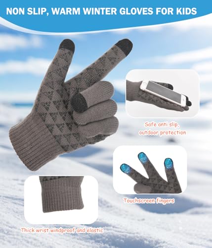 Image of Kids Winter Hat Scarf&Touchscreen Gloves Set,Knitted Beanie with Fleece Lining, Neck Warmer for Boys Girls 4-15 Years