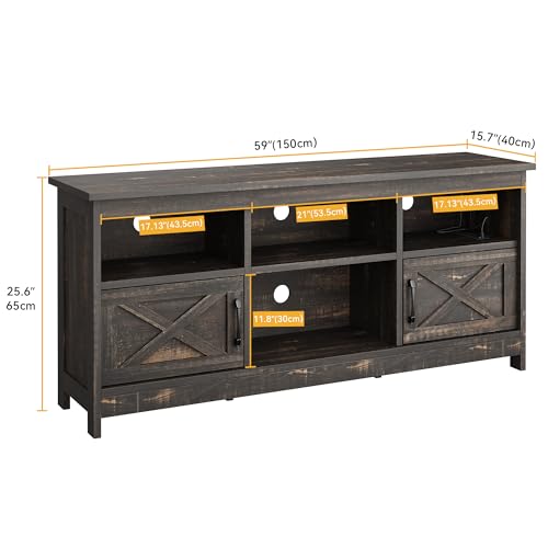 DWVO TV Stand for up to 65 Inch TV, Entertainment Center with Storage, TV Cabinet with Power Outlet & LED Light Strip, Media Console Television Stands for Living Room, Dark Rustic Oak