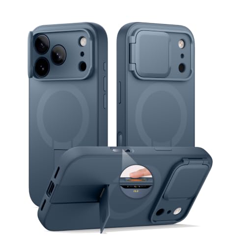 Image of SURITCH for iPhone 17 Pro Case with Camera Control Cover, Camera Cover and Adjustable Kickstand, Compatible with MagSafe, Shockproof Bumper Protective Cases 6.3 Inch, Blue