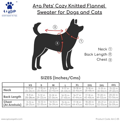 Image of A+a Pets' Cozy Knitted Flannel Sweater - Soft, Warm, Comfortable Fleece, Cold Weather Clothes for Dogs and Cats, S
