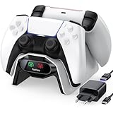 Fachixy PS5 Controller Ladestation, PS5 Ladestation 2 Std Schnelllade mit EU-Netzteil für PlayStation 5 Ladegerät, PS5 Ladegerät Controller Zubehörsets für PlayStation 5 Wireless Controller, Weiß