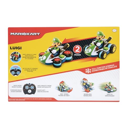 Nintendo Super Mario Luigi Kart Mini Anti-Gravity RC Racer 2,4 GHz, mit voll funktionsfähiger Lenkung für 360° Drehungen, Schwünge und Drifts! – Bis zu 30 m Reichweite – Für Kinder ab 4 Jahren