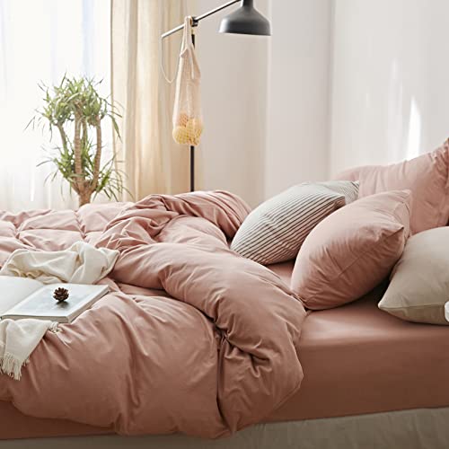 Otob Jersey Duvet Cover Cotton Blush Pink Boho Comforter Cover 3 Piece Bedding Set Cozy Jersey Knit Cotton Duvet Cover Set Zipper Ties Reversible 100 Cotton Aesthetic Bed Set, No Comforter, King Size #TOP2