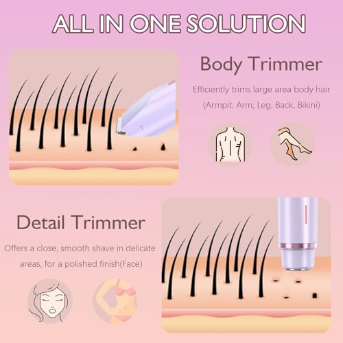 Bikini Trimmer for Women, 2 in 1 Dual-Head Electric Shaver for Women Pubic Hair, Waterproof Wet/Dry Use Body Hair Trimmer and Face Razors, Rechargeable Hair Removal for Bikini Legs Face Underarm Arm - image 3