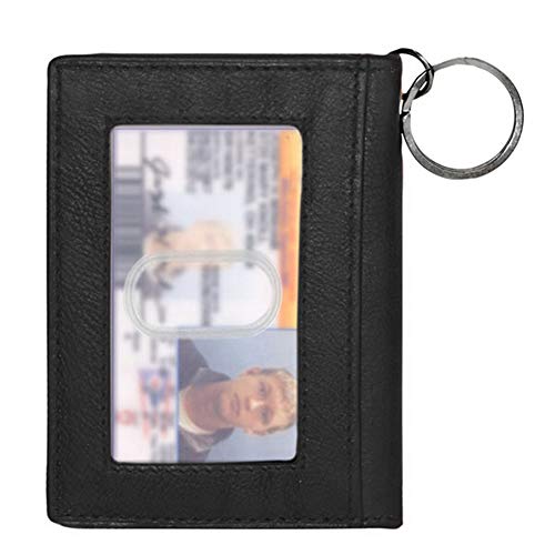 Two-Fold Small Dual Clear Window Leather Bifold ID Card Holder Wallet and Key Chain for Men and Women3