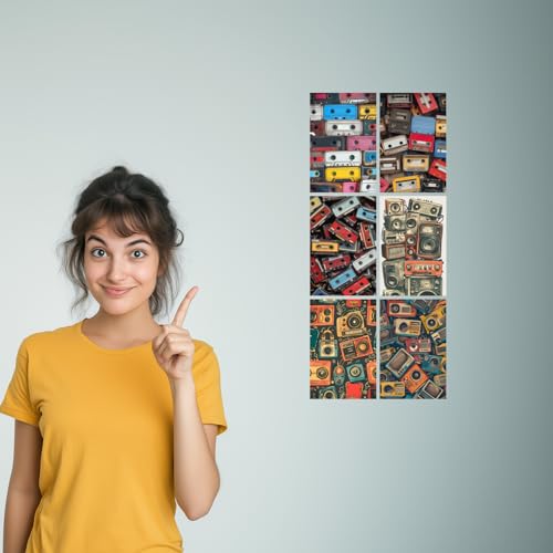 Image of SiddArtify Retro Cassette Tapes and Boomboxes Art Print Set - Set of 2-4x6 Inch - Board (Pack of 6) - Sticker (Pack of 6) Wall Room Decoration art Poster Prints