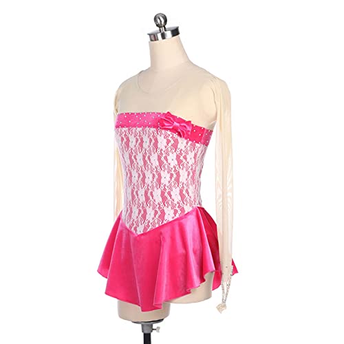 kzytamz Vestido feminino de patinação artística moda laço veludo renda strass malha manga longa pati