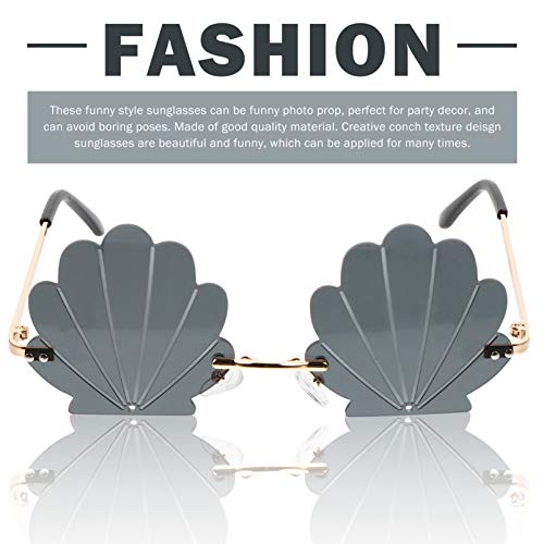 1Pc Fashion Sunglasses Shell Shaped Eyeglasses Rimless Wave Sunglasses for Adults Party Glasses (Grey)2