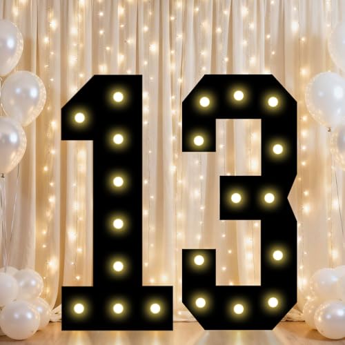 Image of Pooqla 13th Birthday Decorations for Boys, 2.4FT Light Up Numbers | Marquee Numbers Black Party Decorations, Large Lighted Number Gifts for Boys 13th Anniversary Decoration Party Backdrop