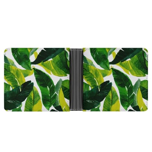 Simple Minimal Banana Leaf Pattern Soft PU Leather Bifold Wallet, Coin Purse Credit Pass Case, Durable Card-Holder Slim Billfold for Men Woman Money Storage3
