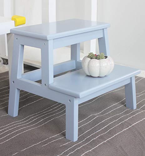 Escalera taburete de madera maciza para hogar: taburete de 2 niveles color blanco 2