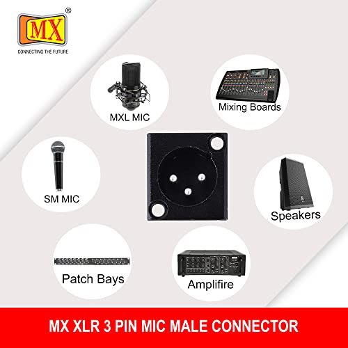 Image of MX 3 Pin XLR connector Microphone Connector pin Pure Copper Nickel Plated Pins1 for High Conductivity microphone cable connector PERENT (3 PIN PANEL MOUNTING BLACK COATED, Pack of 2, Male Connector)