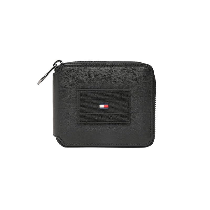 Image of Tommy Hilfiger Men's Zip Around Wallet Atrato - Black | Embossed Branding | Ideal Gift for Men