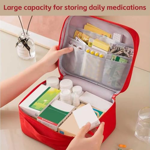 Image of Red First Aid Bag, Medical Bag Empty, Portable Medicine Bag Organizer for Home Outdoor Camping Hiking Travel (Red)