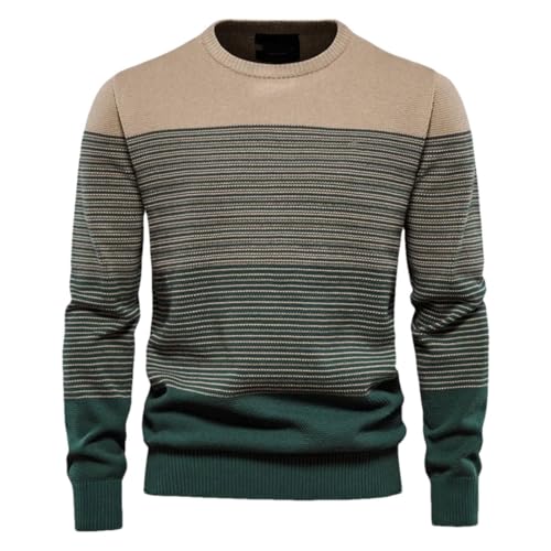 Men's Casual O-Neck Splicing Pullover Knitted Sweater Striped Warm Sweater Jumper