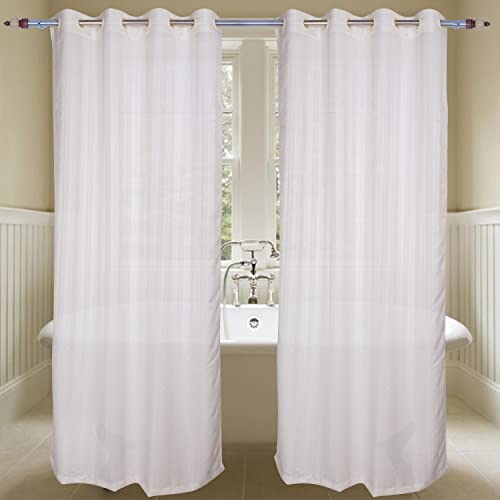Image of 152 cm (5 ft) Waterproof Shower Curtain With Eyelets | Window Polyester Fabric Strips Design | White Colour | (Pack of 2) | Bathroom Shower Curtain | Waterproof Polyester | 152 L x 121 W centimeters