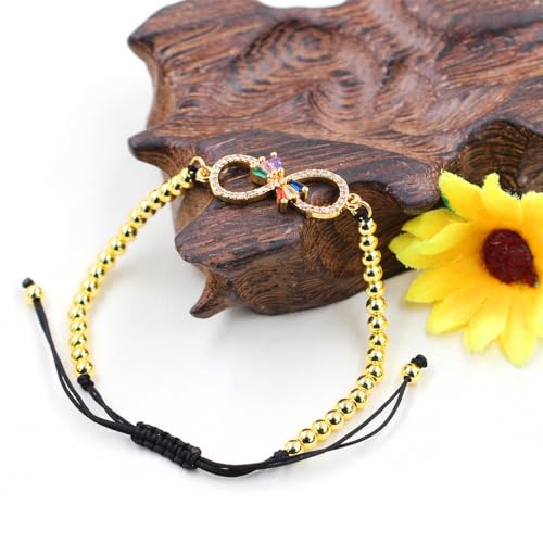Image of Eternal Shape Butterfly 18k Gold Plated Braided Beaded Bracelets with Zirconia Loyal Heart Bracelet for Women Mom Grandma Sister Best Friends | Mother's Day Birthday Party Christmas Gift YA4729