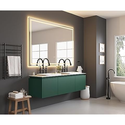 BEROXII 84in. W x 48in. H Oversized Rectangular Black Framed LED Mirror Anti-Fog Dimmable Wall Mount Bathroom Vanity Mirror HD Wall Mirror Kit for Gym and Dance Studio 48X 84Inches with Safety Ba Cover