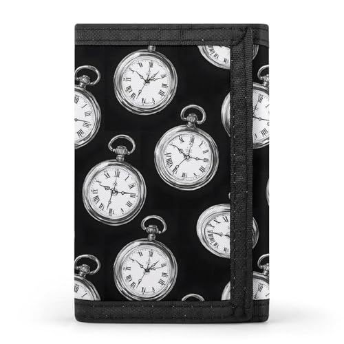 Vintage Pocket Watch Print Wallet for Men, 8 Credit Card Holder Slim Minimalist Front Pocket Small Mens Bifold Wallets