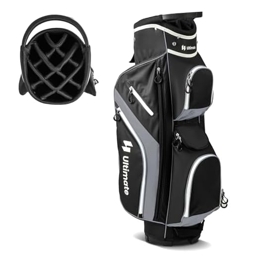 ULTIMATE Golf Cart Bag with 14-Way Top Dividers, Golf Club Bag w/ 9 Pockets incl. Cooler Bag, Rain Hood/Dust Cover, Detachable Shoulder Strap & Carry Handles, Lightweight for Men & Women (Gray)