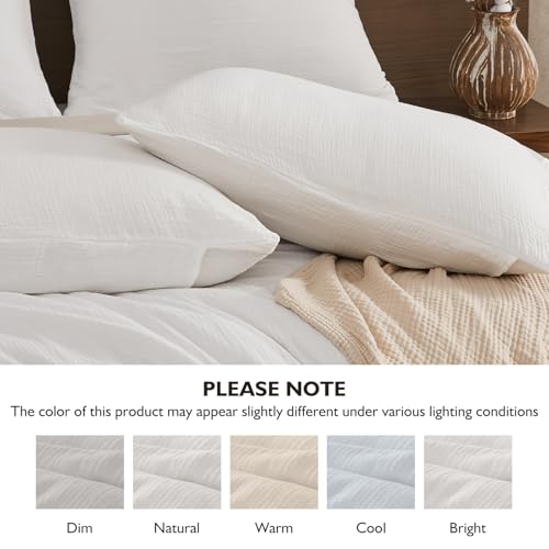 Image of EMME Cream White Muslin Duvet Cover Queen Size, 100% Cotton Soft Gauze Bedding Set with 2 Pillowcases, Breathable Lightweight All Season Comforter Cover with Zipper & Corner Ties, 90 inchx90 inch