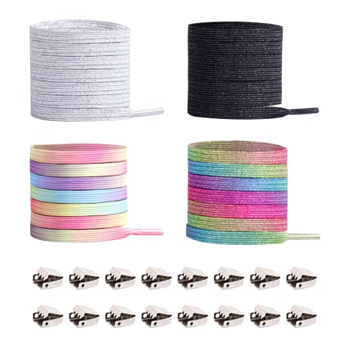 Schnürsenkel mit schnalle 4 Paar Schuhbnder Mit Verschluss Ohne Binden Schuhbander No Tie Schnrsenkel Schnellschn rsystem Fur Kinder Erwachsene Sneaker Freizeitschuhe Universal(Farbe) Cover