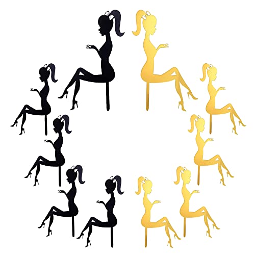 Topper de bolo de salto alto, 10 peças decoração bolos aniversário silhueta de mulher de salto alto Cake Topper acrílico, para festa de aniversário aniversário aniversário Cupcakes sobremesa casamento
