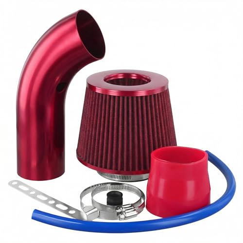 QWORK® Filtro de admisión de aire, 76 mm Universal Filtro de admisión de Aire frío Tubo de Inducción Alumimum (Rojo)