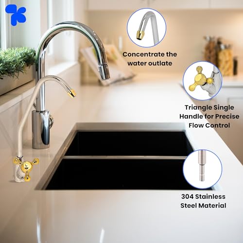 Image of AMPEREUS RO Tap | Premium RO Faucet Tap for Water Purifier | Chrome Finish Stainless Steel Kitchen Sink Faucet with 360 Rotatable, Smooth Flow & Durable Design for Home Kitchen Use (Golden)