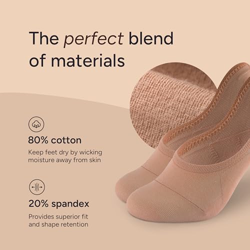 Image of Eedor No Show Socks Women - Low Cut Ankle, Non Slip | Breathable Cotton & Spandex, Flat Boat Line Invisible Socks with Silicone Heel Grips, for Flats, Heals, Loafers