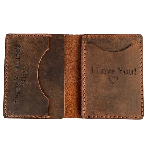 Personalized Engraved Minimalist Genuine Leather Wallet for Men and Women, Custom Card Holder Wallets with 4 Card Slots with Keychain and Giftbox, Gifts for Birthdays, Christmas (Brown)3