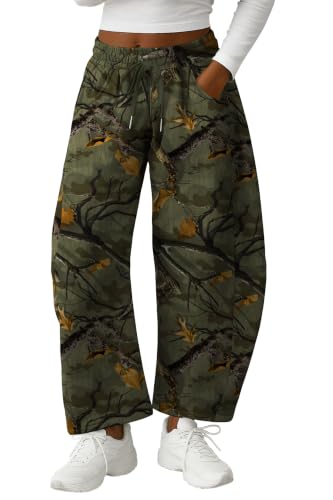 Image of Lepunuo Barrel Sweatpants Women Casual Baggy Elastic Waisted Pants Wide Leg Gym Trousers with Pockets