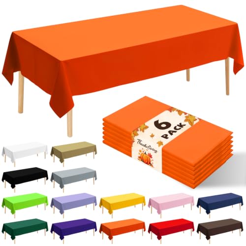 JHDZDHY 6 Pack Orange Plastic Tablecloth 54x108 Inch Disposable Waterproof Rectangle Table Cover for Party Birthday Wedding Picnic Outdoor