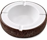F.e.s.s. Handcrafted Coconut Ashtray – 6' Polyresin Decorative Ashtray for Indoor & Outdoor Use | Weather-Resistant, Easy-Clean Design | Rustic Brown & White Finish
