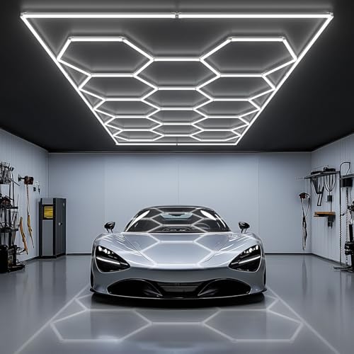 ALLYES Focos hexagonales Garaje, Luces LED de Techo Hexagonales, 70750Lm, 6500K, 566W, LED Tipo panal para Talleres, Limpieza de Coches, Oficinas, Gimnasios y Barberías.