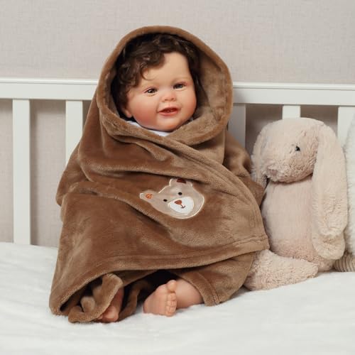 Image of CREVENT 2Pcs 75cmX100cm Cute Cozy Fluffy Warm Baby Blankets for Infants Toddlers' Bedding Crib Cot Stroller - Grey Cloud + Brown Bear