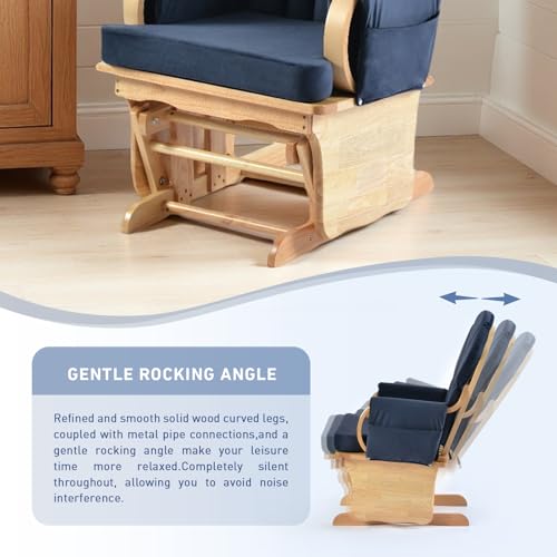 Image of Velvet Recliner Glider with Ottoman, Push Back Recliner with High-Density Foam, Silent Glide & Anti-Pinch Guardrail for Nursery, Easy 3-Step Assembly, 280LBS (Navy Blue)
