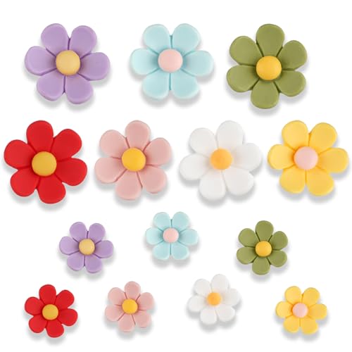 3D Cute Flower Fridge Magnets, 7 Colors Fridge Magnet, 2 Sizes Refrigerator Magnets, Decorative Magnets for Whiteboard Locker Kitchen Office, 14 Pieces