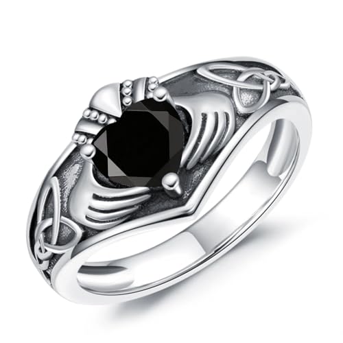 Celtic Knot Claddagh Ring for Men S925 Sterling Silver Oxidized Heart Birthstone Claddagh Ring Cool Irish Jewelry for Men Husband Anniversary Free Engraved Size 4 to 16