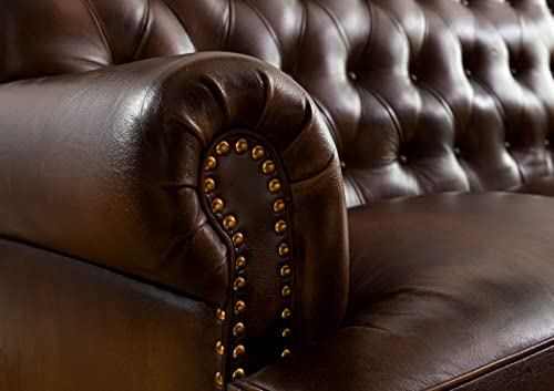 MASSIVMOEBEL24.DE | Chesterfield Sofa 3-Sitzer aus Echtleder #107 | aus echtem Büffel-Leder - Braun | 196x84x94 cm | mit Nieten | Couch Polstercouch 3er Sitzer – Bild 6