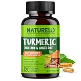 NATURELO Organic Turmeric Curcumin - BioPerine for Better Absorption - 95% Curcuminoids, Black Pepper, Ginger Powder - Natural Relief for Stiff, Sore Joints - 120 Vegan Capsules
