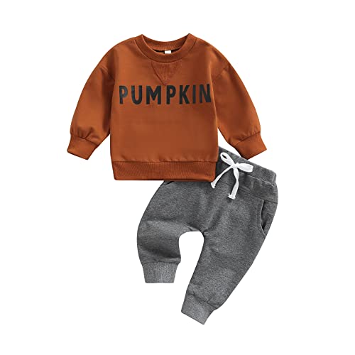 Image of Sasaerucure Infant Toddler Baby Boy Halloween Outfits Long Sleeve Shirts Pumpkin Sweatshirt with Pants 2Pcs Winter Clothes