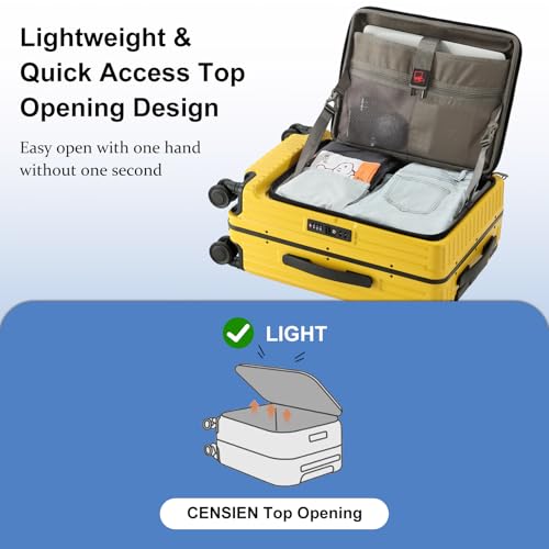Carry On Luggage with Spinner Wheels, 20 Inch Airline Approved Suitcase, Lightweight ABS+PC Hard Shell Suitcases with Aluminum Frame, Top Opening, TSA Lock (Yellow, 1 PC)3