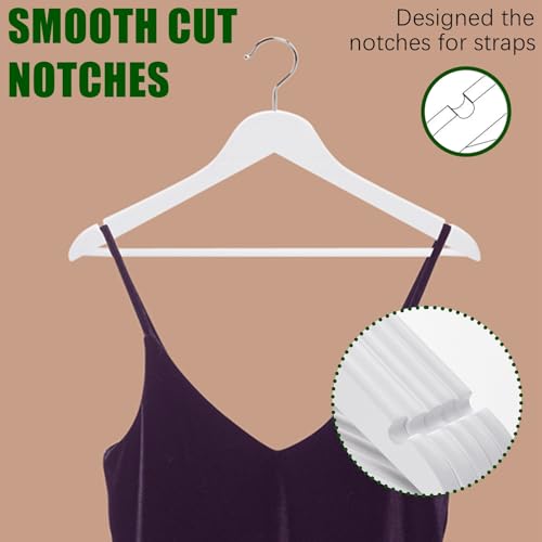 Amber Home 20 Pack Wooden Hangers with Non Slip Pant Bar - White Wood Coat Hangers for Shirts, Jackets, Dress - Thumbnail 3