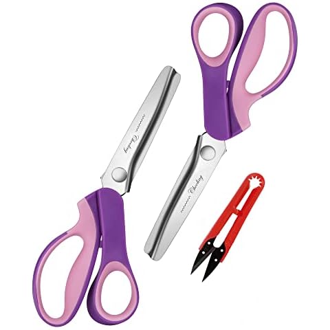 Pinking Shears Set (Pack of 2 PCS, Serrated & Scalloped Edges) by Chooling - Zig-zag Scissor for Fabric Leather & Paper - Pinking Dressmaking Sewing Scissors CL-030-A4 Cover