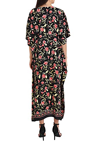 Image of Miss Lavish London Kaftan Dresses for Women Plus Size Long Batwing Sleeve Caftans, V Neck Moo Moo Printed Beach Cover Up Maxi Beach Dress, Bathing Suit Cover-Up Loungewear