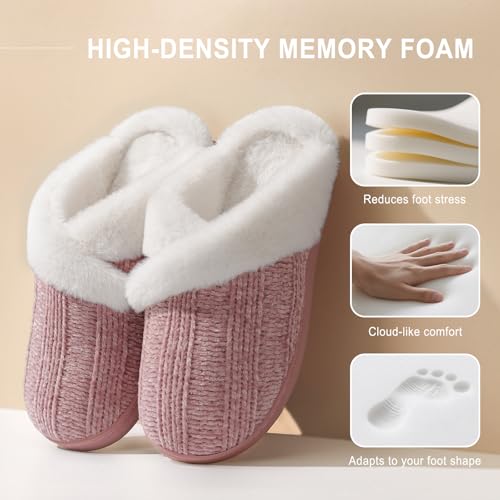 Slippers for Women Fuzzy House Slip on Indoor Outdoor Bedroom Furry Fleece Lined Ladies Comfy Memory Foam Female Home Shoes Anti-Skid Rubber Hard Sole2