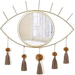 KHOYIME Evil Eye Wall Mirror Boho Gold Mirrors Miroir en métal décoratif avec Tassels, Grand Macrame Wall Art Bohemian Pending Decor pour chambre à coucher Salon Salle de bain