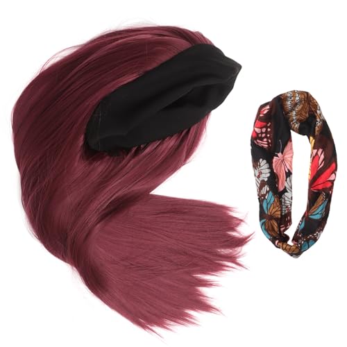 Perruque rétro femme longue droite anti-transpiring coiffure légère bandeau