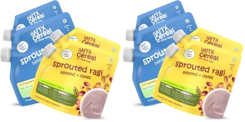 Image of Happa Organic Baby Food Porridge Mix Cereal (Pack of 8 (200 G), Ragi + Almonds + Dates & Ragi + Mango + Banana)